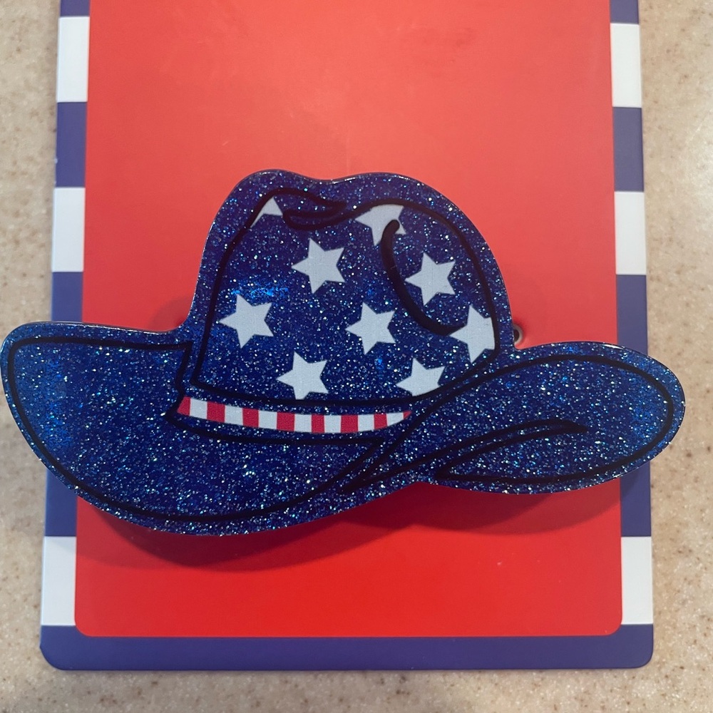 Blue Glitter Cowboy Hat Hair Clip
